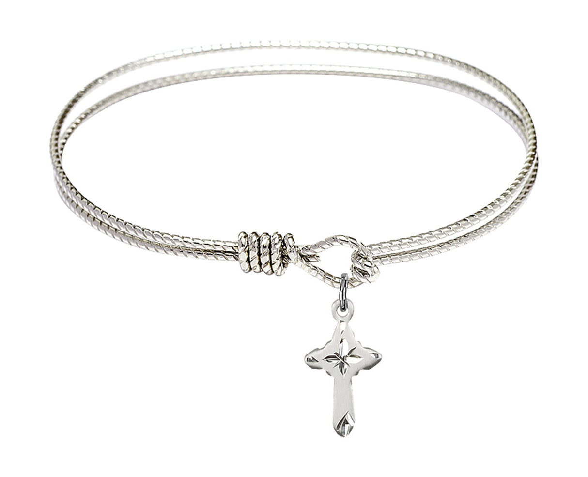 Cable Bangle Bracelet with a Cross Charm