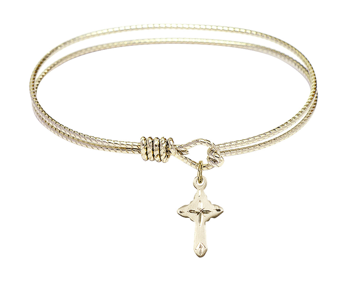 Cable Bangle Bracelet with a Cross Charm