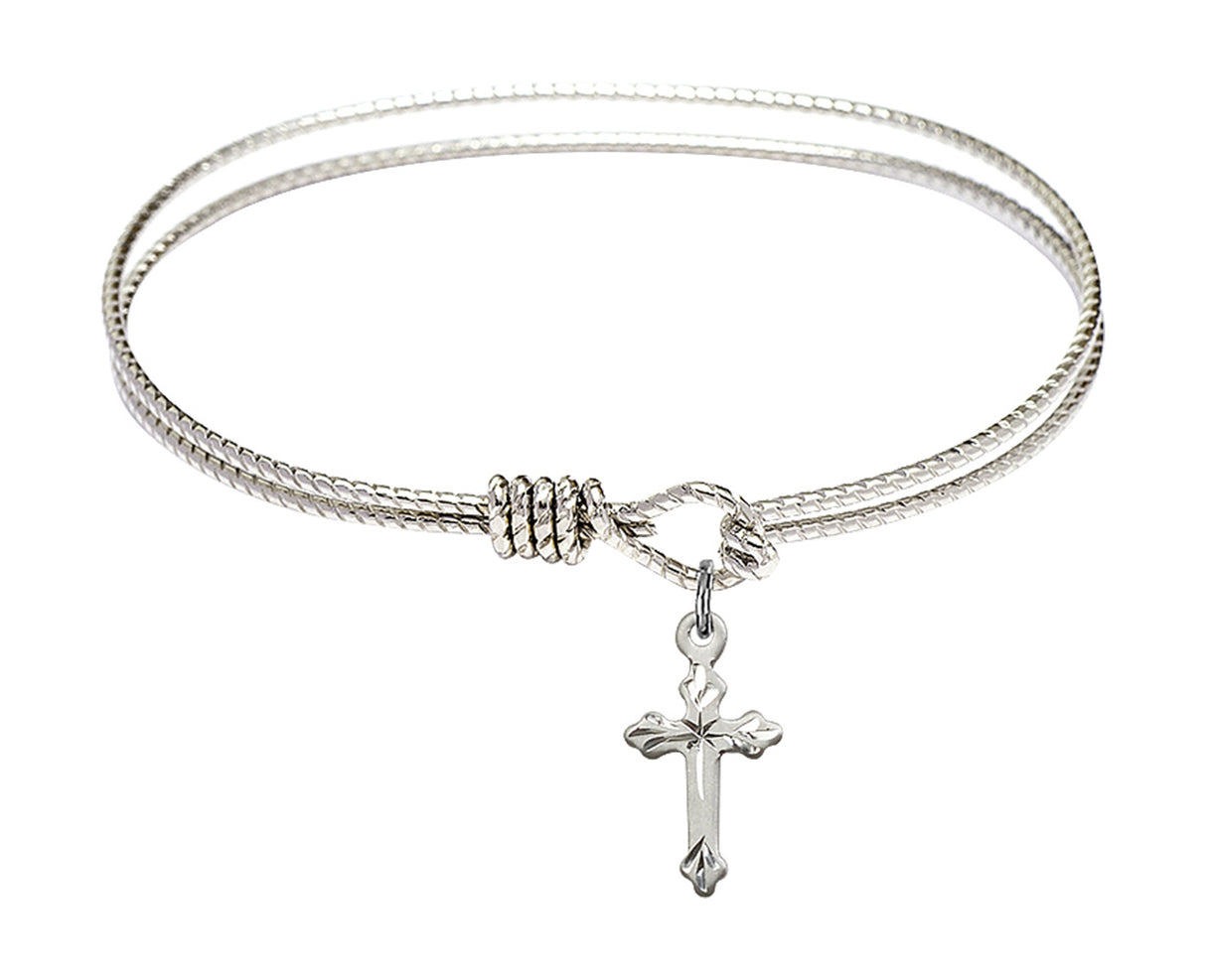 Cable Bangle Bracelet with a Cross Charm