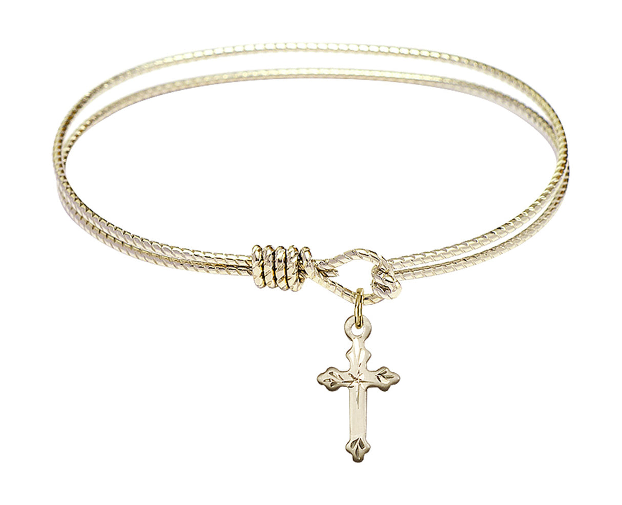 Cable Bangle Bracelet with a Cross Charm