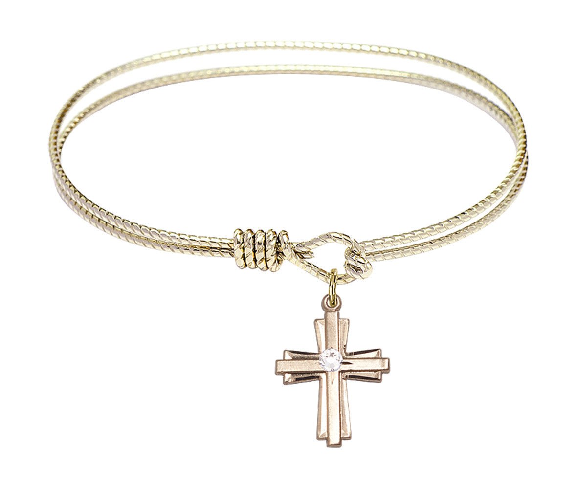 Cable Bangle Bracelet with a Cross Charm