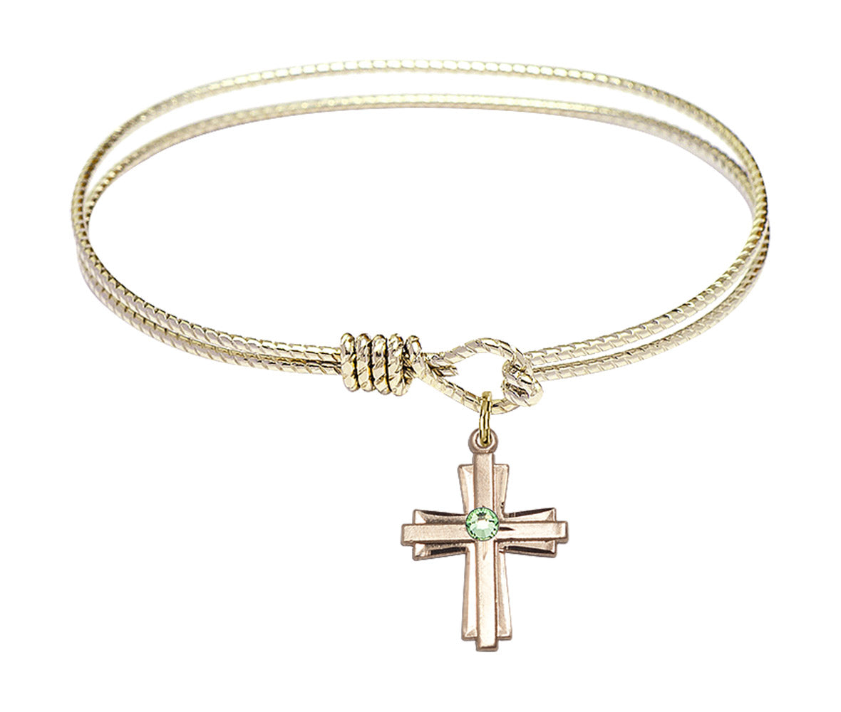 Cable Bangle Bracelet with a Cross Charm