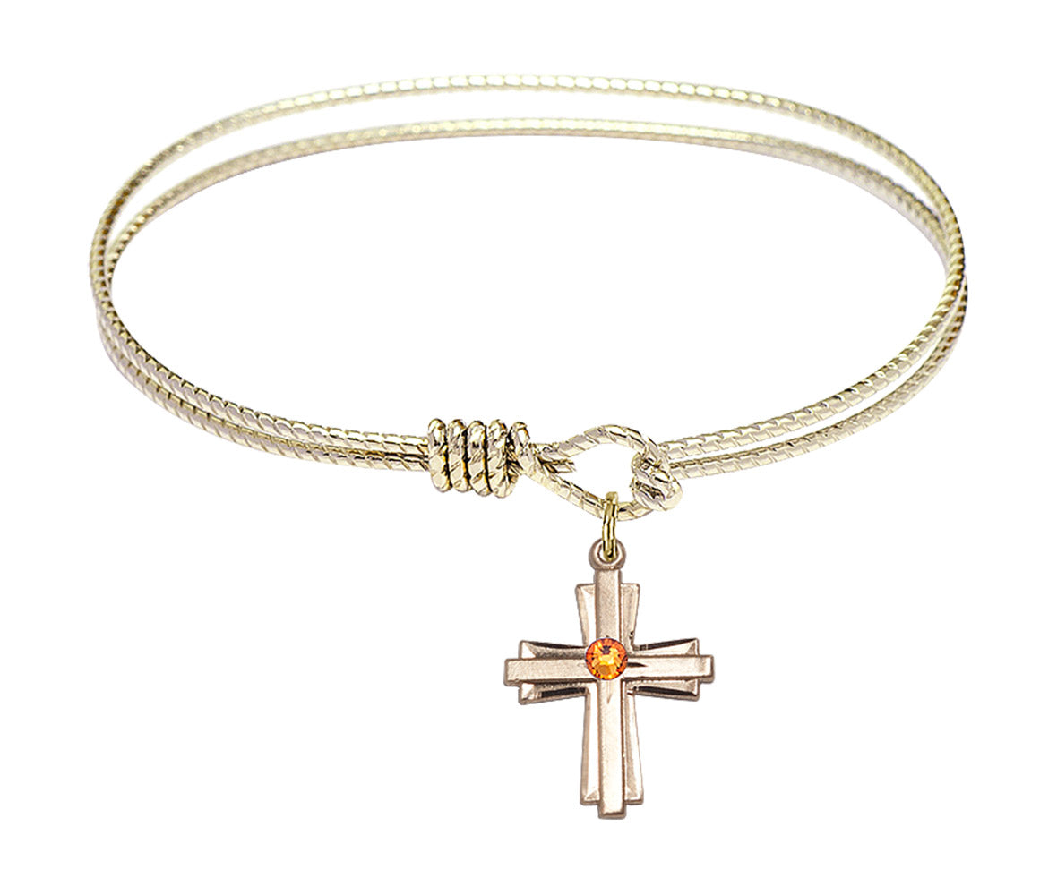 Cable Bangle Bracelet with a Cross Charm
