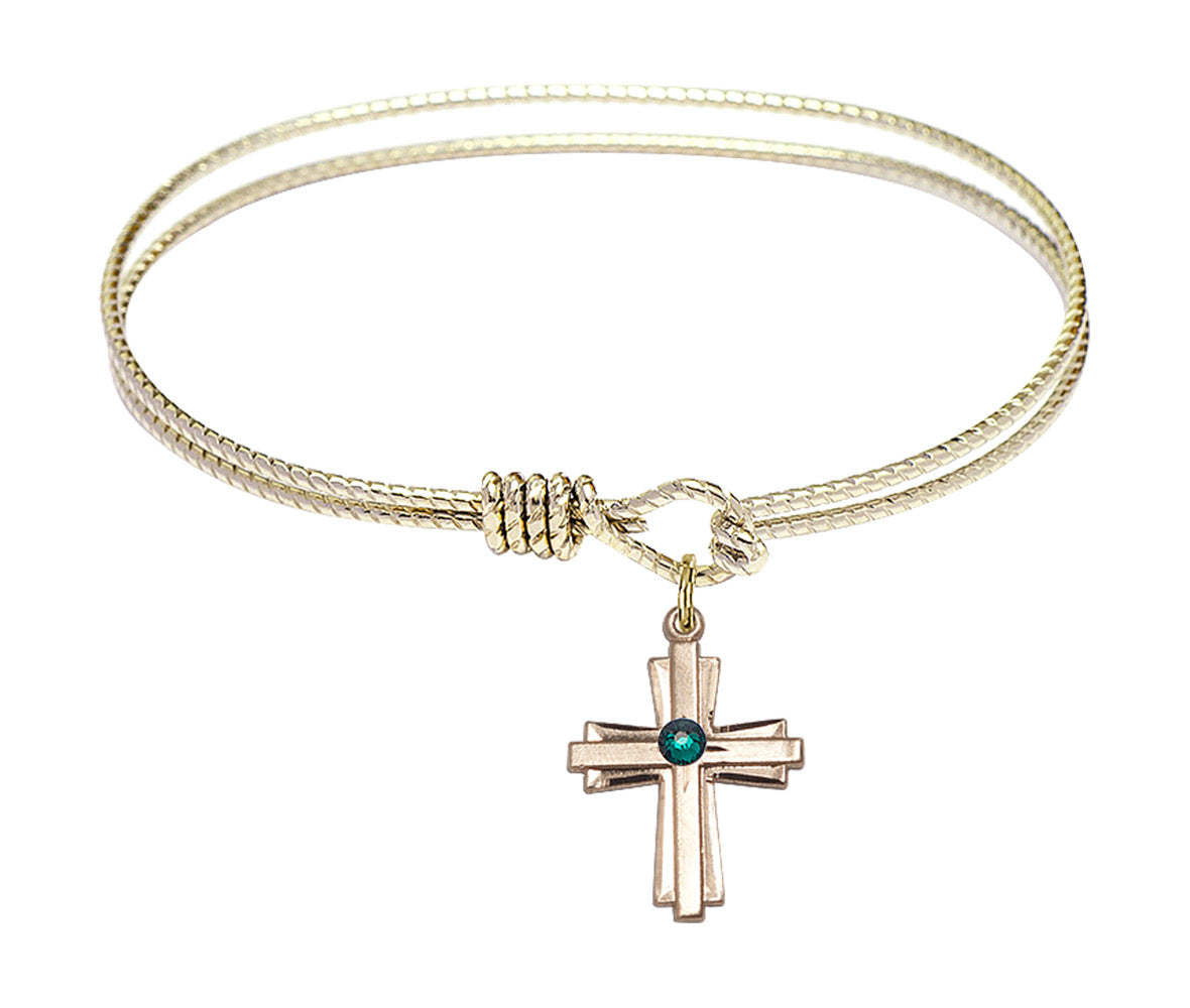Cable Bangle Bracelet with a Cross Charm
