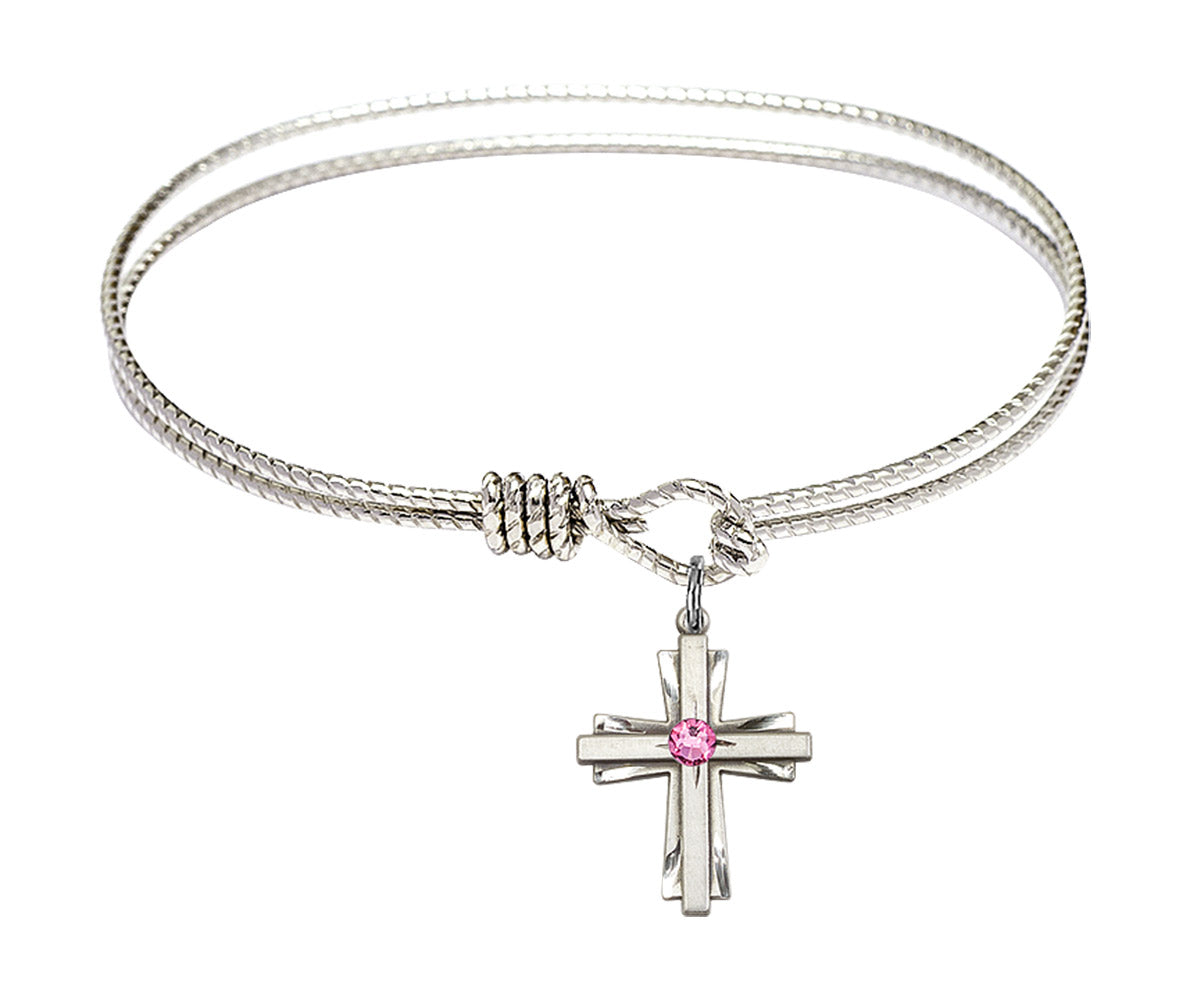 Cable Bangle Bracelet with a Cross Charm