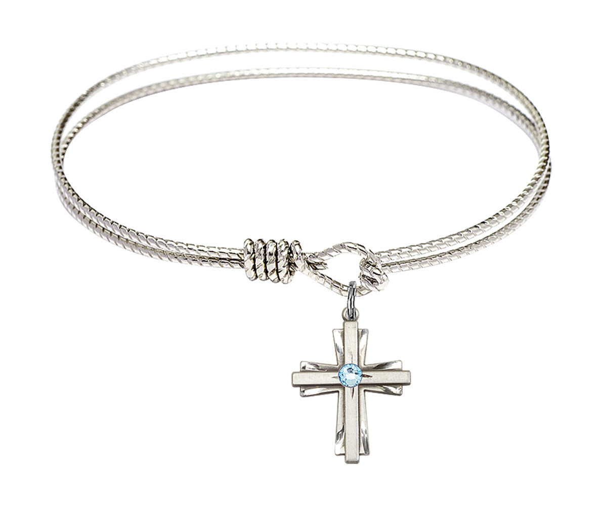 Cable Bangle Bracelet with a Cross Charm