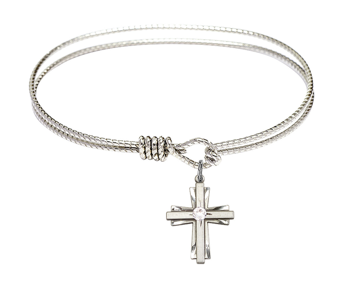 Cable Bangle Bracelet with a Cross Charm