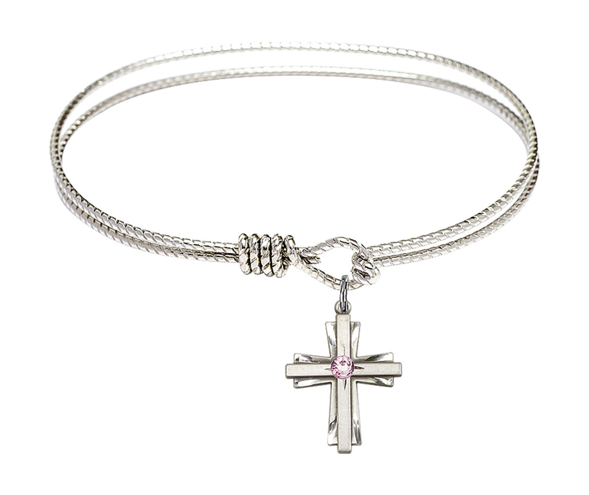 Cable Bangle Bracelet with a Cross Charm