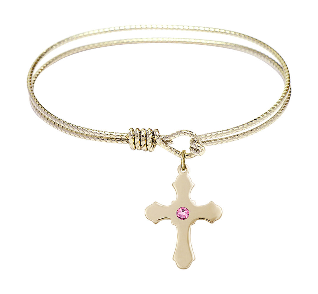 Cable Bangle Bracelet with a Cross Charm
