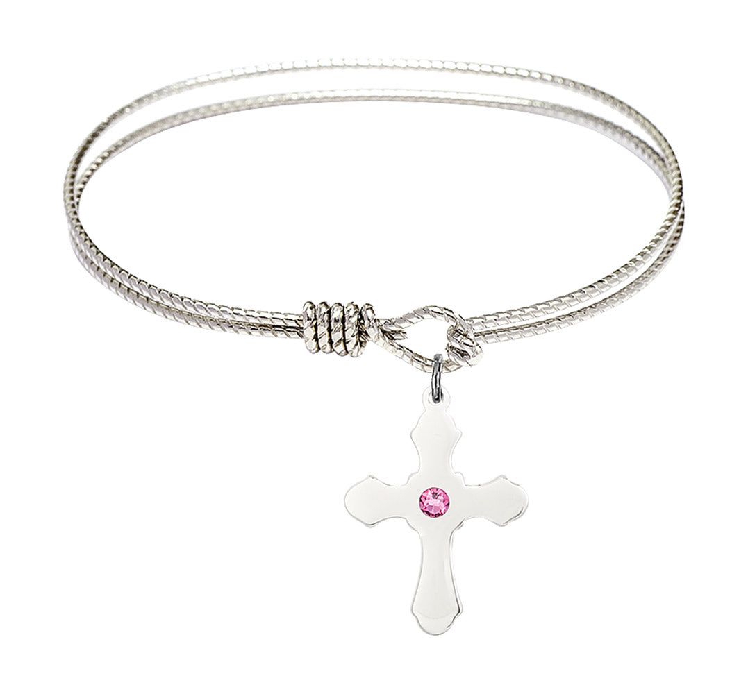 Cable Bangle Bracelet with a Cross Charm
