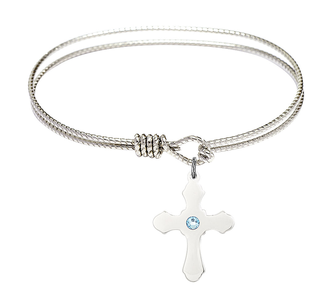 Cable Bangle Bracelet with a Cross Charm