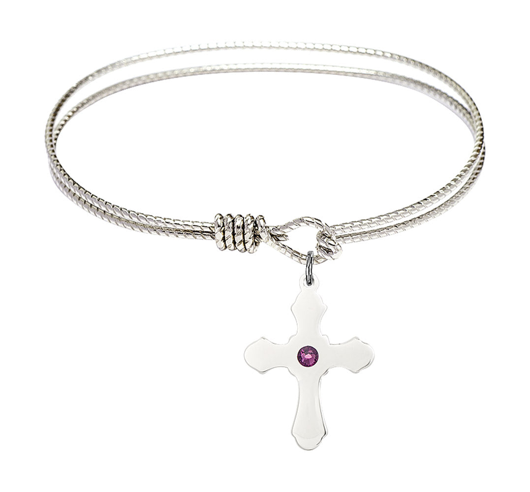 Cable Bangle Bracelet with a Cross Charm