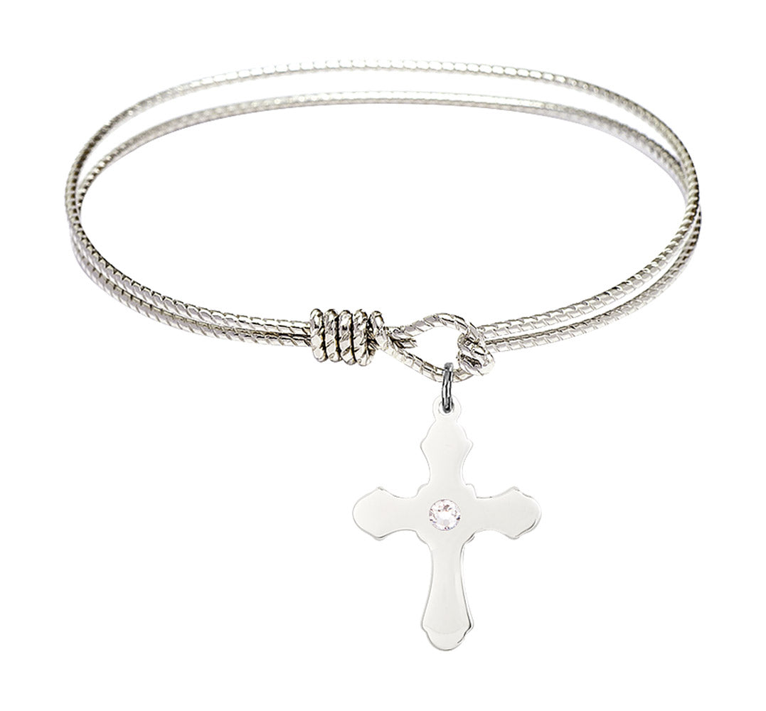 Cable Bangle Bracelet with a Cross Charm