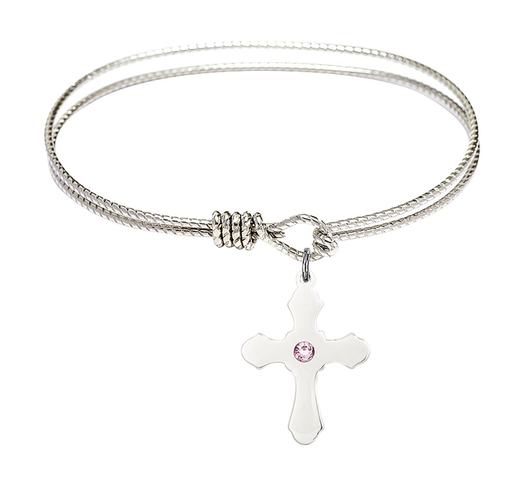 Cable Bangle Bracelet with a Cross Charm