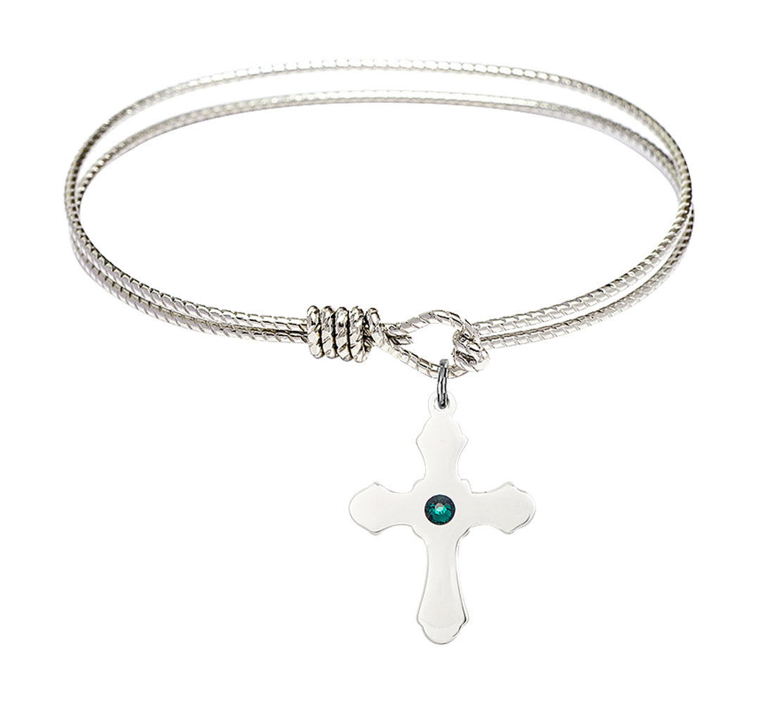 Cable Bangle Bracelet with a Cross Charm