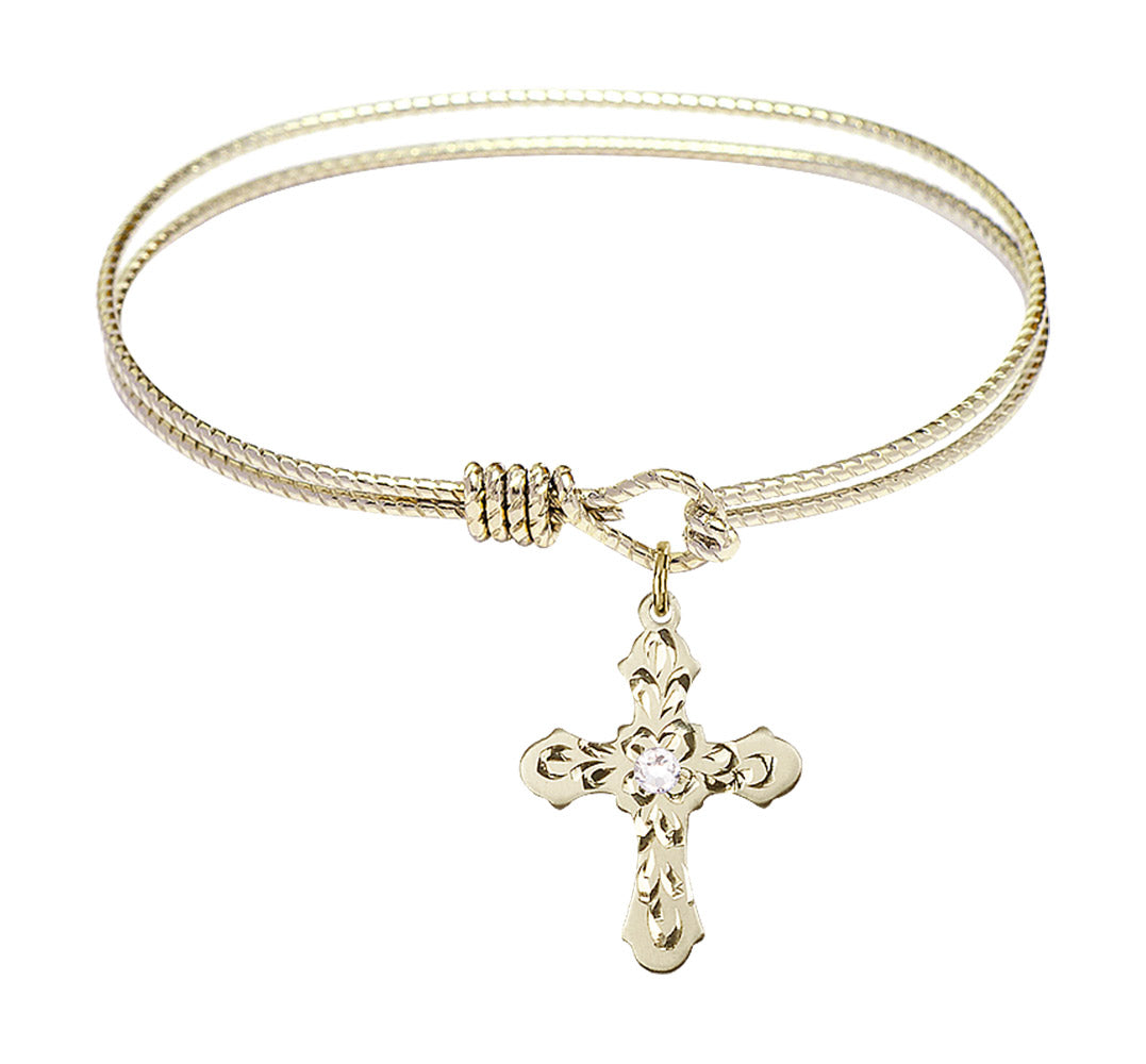 Cable Bangle Bracelet with a Cross Charm