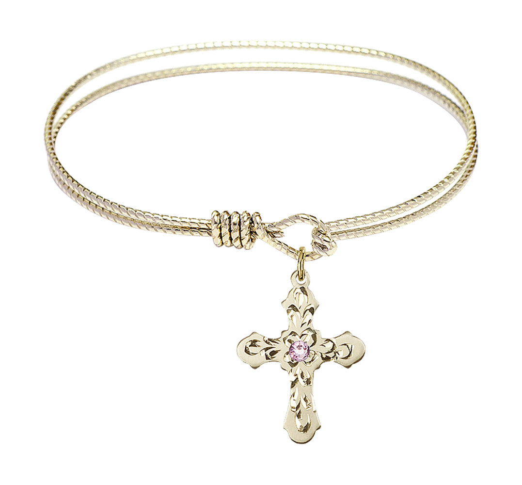 Cable Bangle Bracelet with a Cross Charm