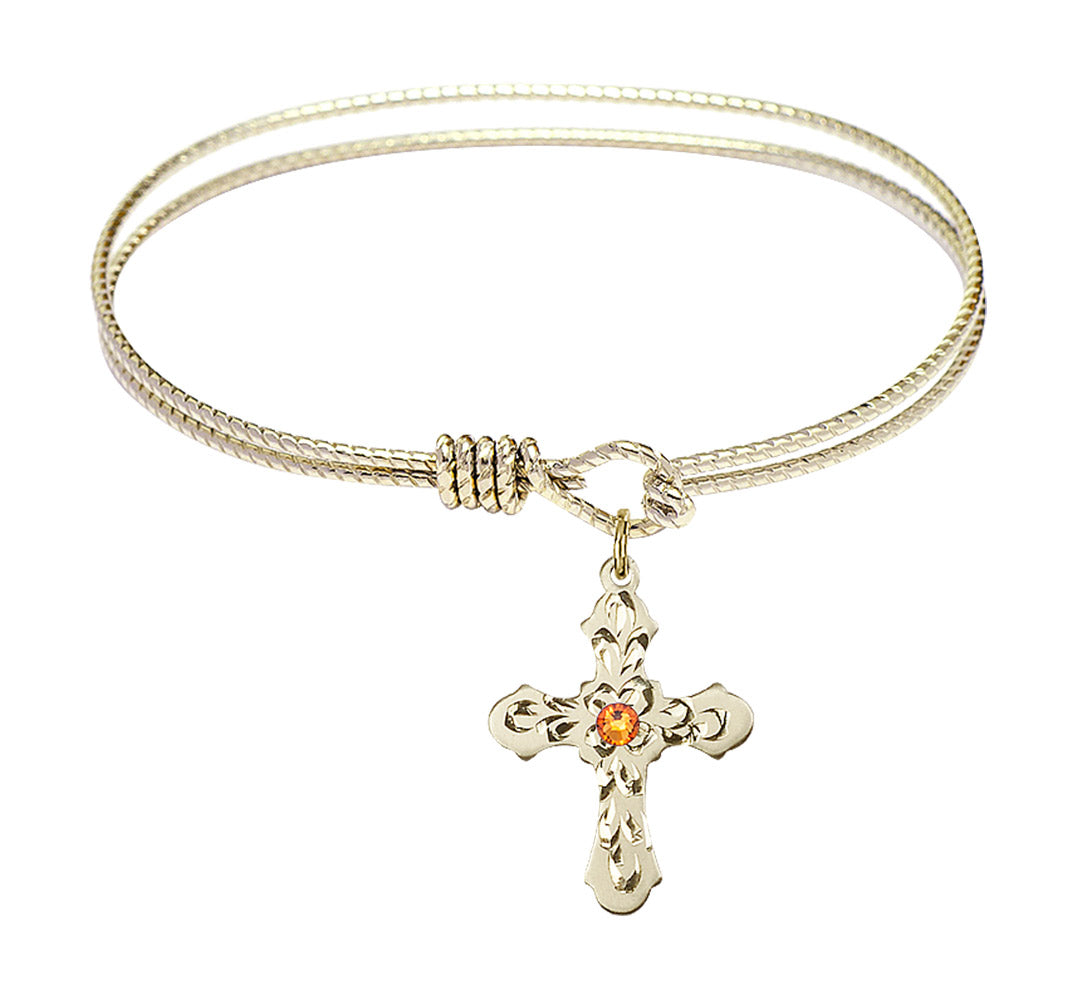 Cable Bangle Bracelet with a Cross Charm