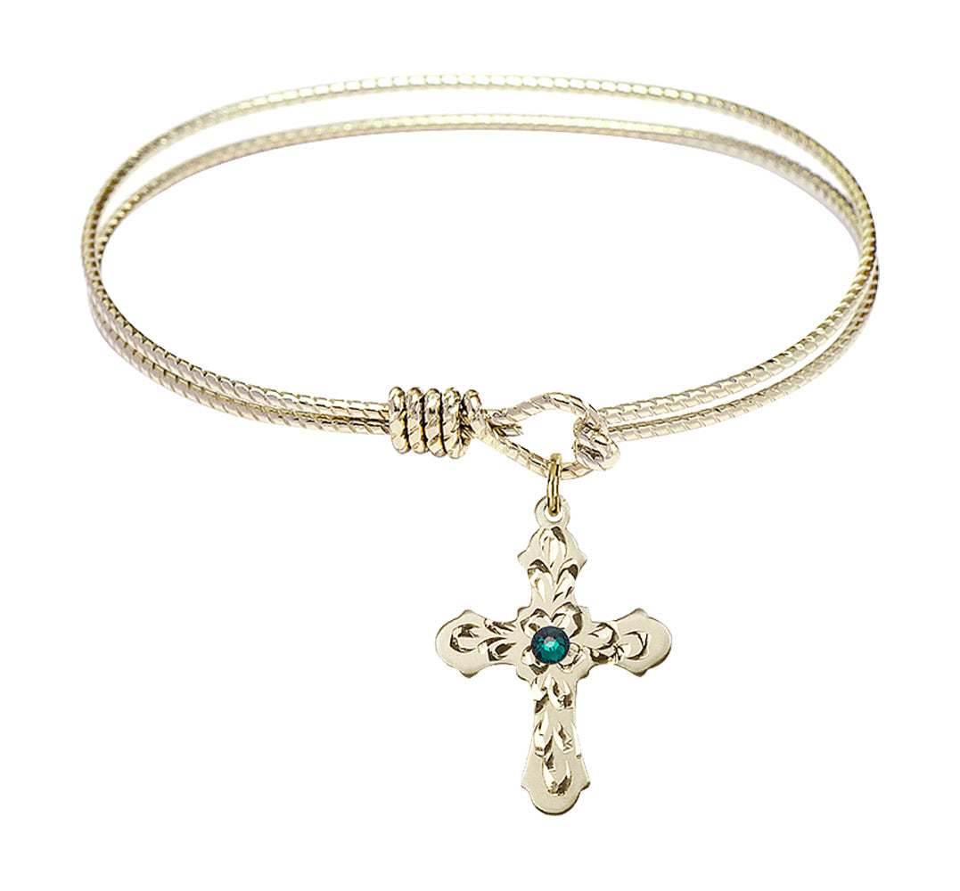 Cable Bangle Bracelet with a Cross Charm