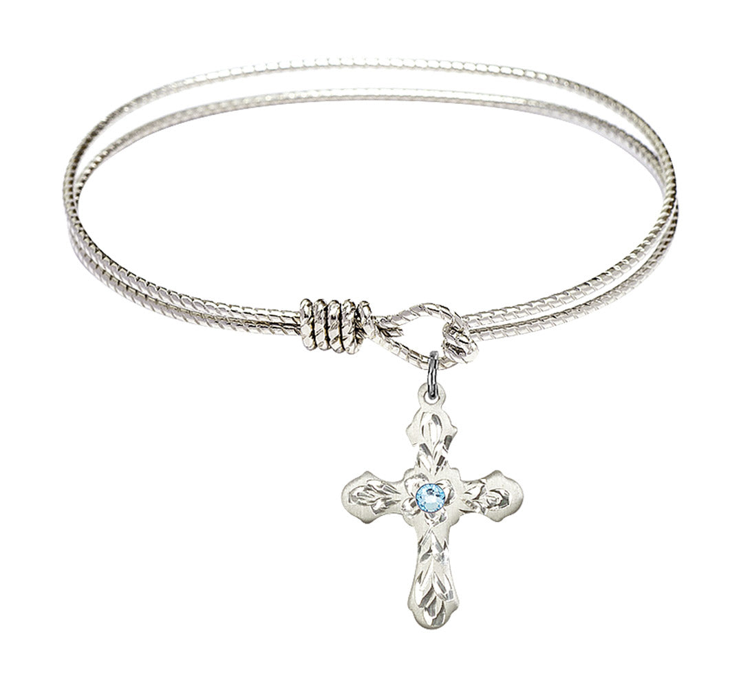 Cable Bangle Bracelet with a Cross Charm