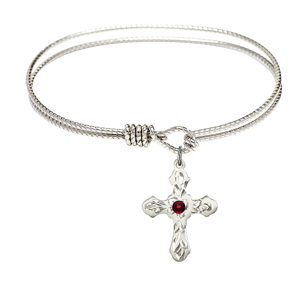 Cable Bangle Bracelet with a Cross Charm