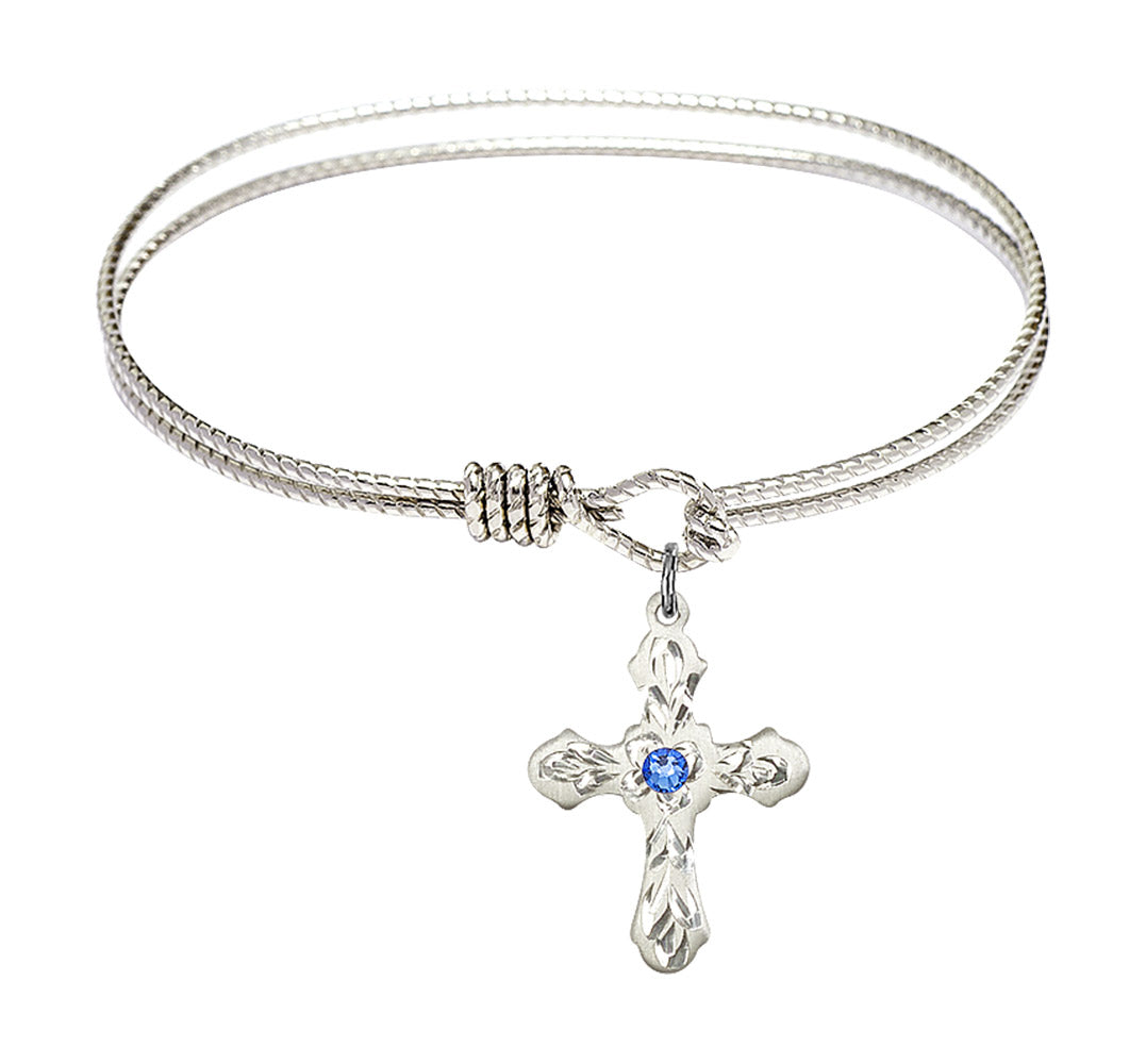 Cable Bangle Bracelet with a Cross Charm