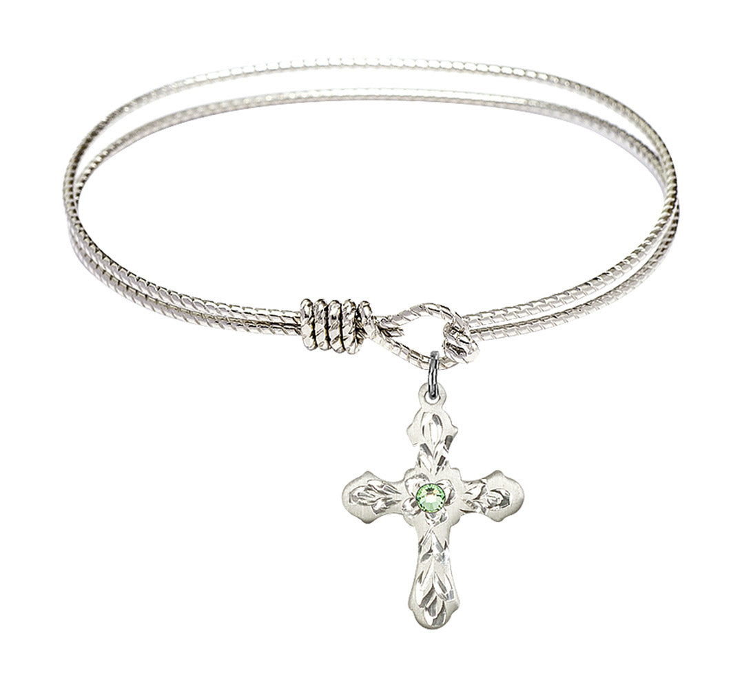 Cable Bangle Bracelet with a Cross Charm