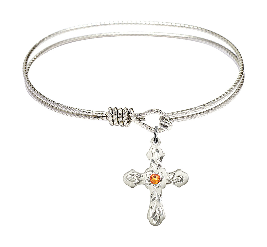 Cable Bangle Bracelet with a Cross Charm