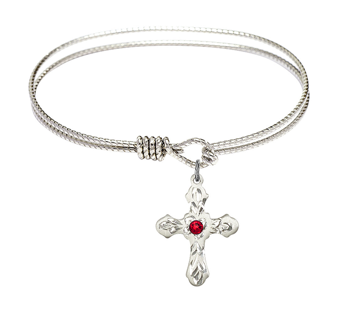 Cable Bangle Bracelet with a Cross Charm