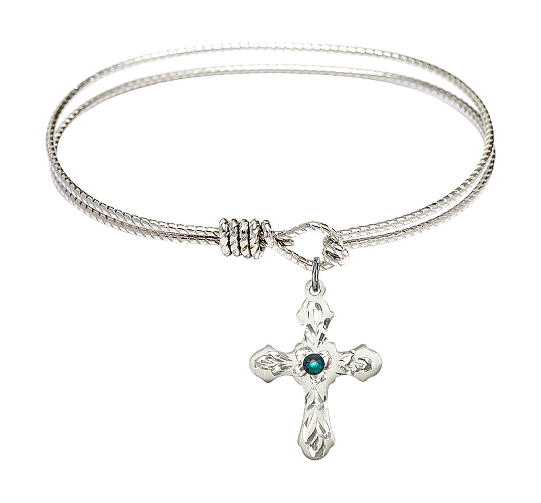 Cable Bangle Bracelet with a Cross Charm