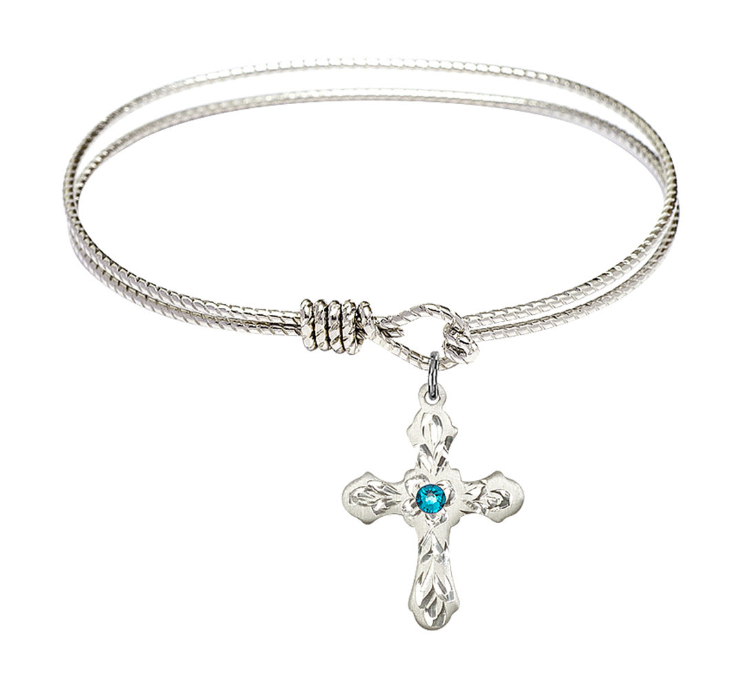 Cable Bangle Bracelet with a Cross Charm