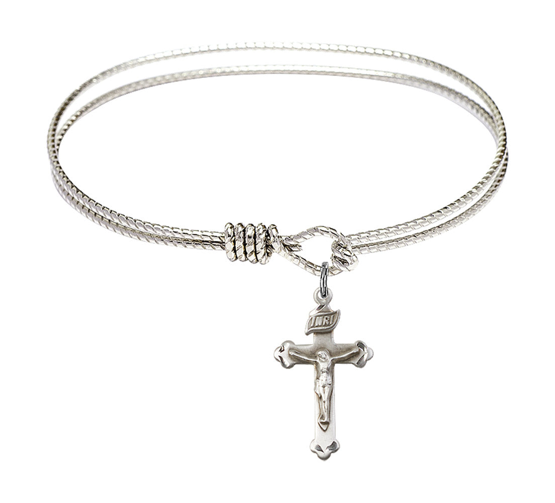 Cable Bangle Bracelet with a Crucifix Charm