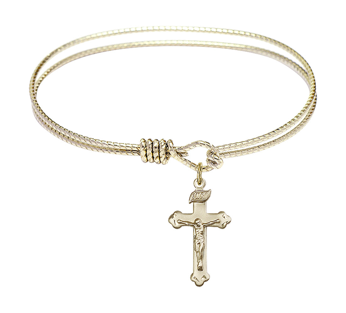 Cable Bangle Bracelet with a Crucifix Charm