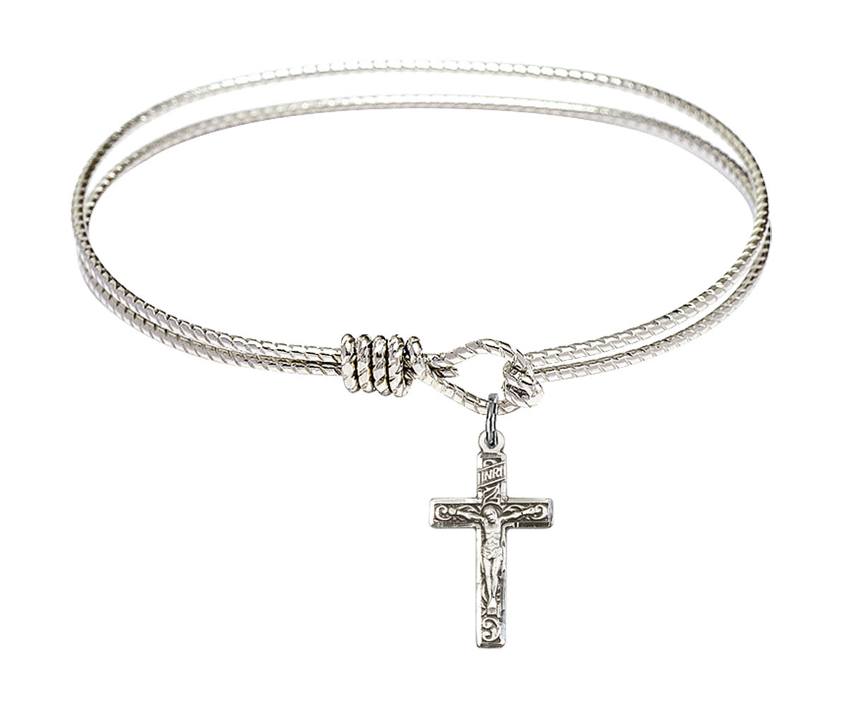 Cable Bangle Bracelet with a Crucifix Charm