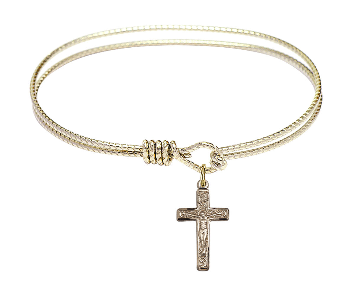 Cable Bangle Bracelet with a Crucifix Charm