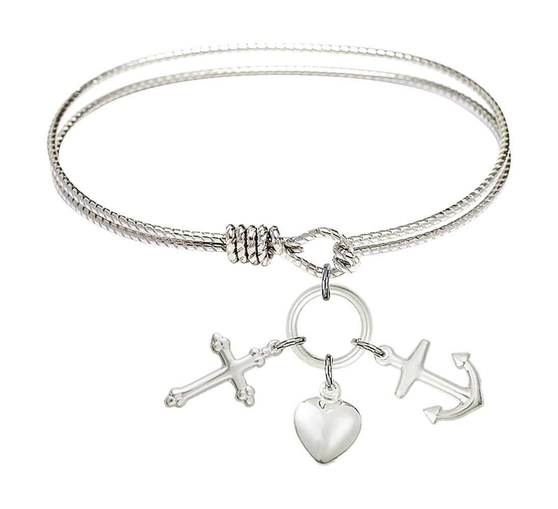 Cable Bangle Bracelet with a Faith, Hope & Charity Charm