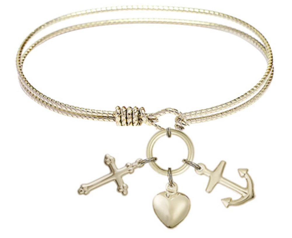 Cable Bangle Bracelet with a Faith, Hope & Charity Charm
