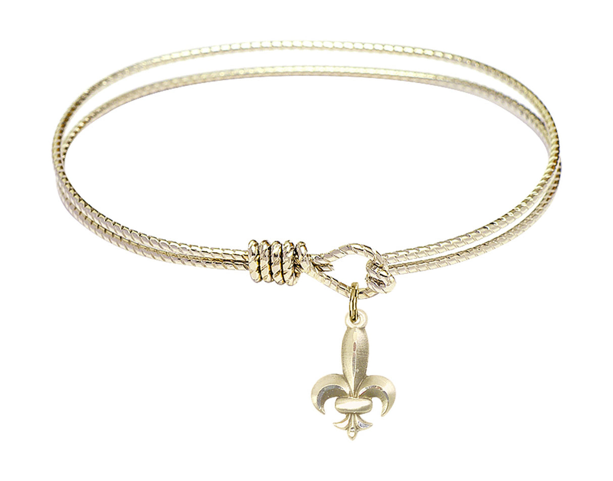 Cable Bangle Bracelet with a Fleur de Lis Charm