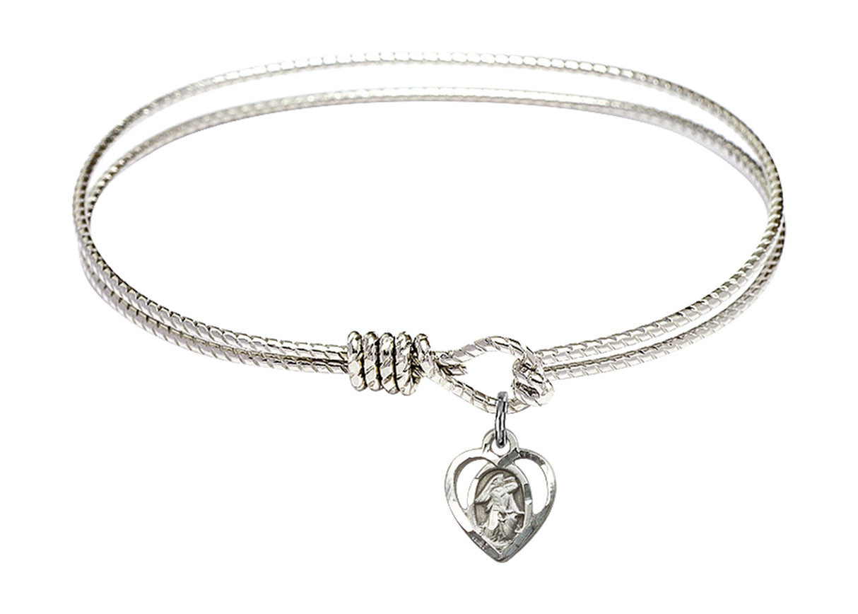 Cable Bangle Bracelet with a Guardian Angel Charm