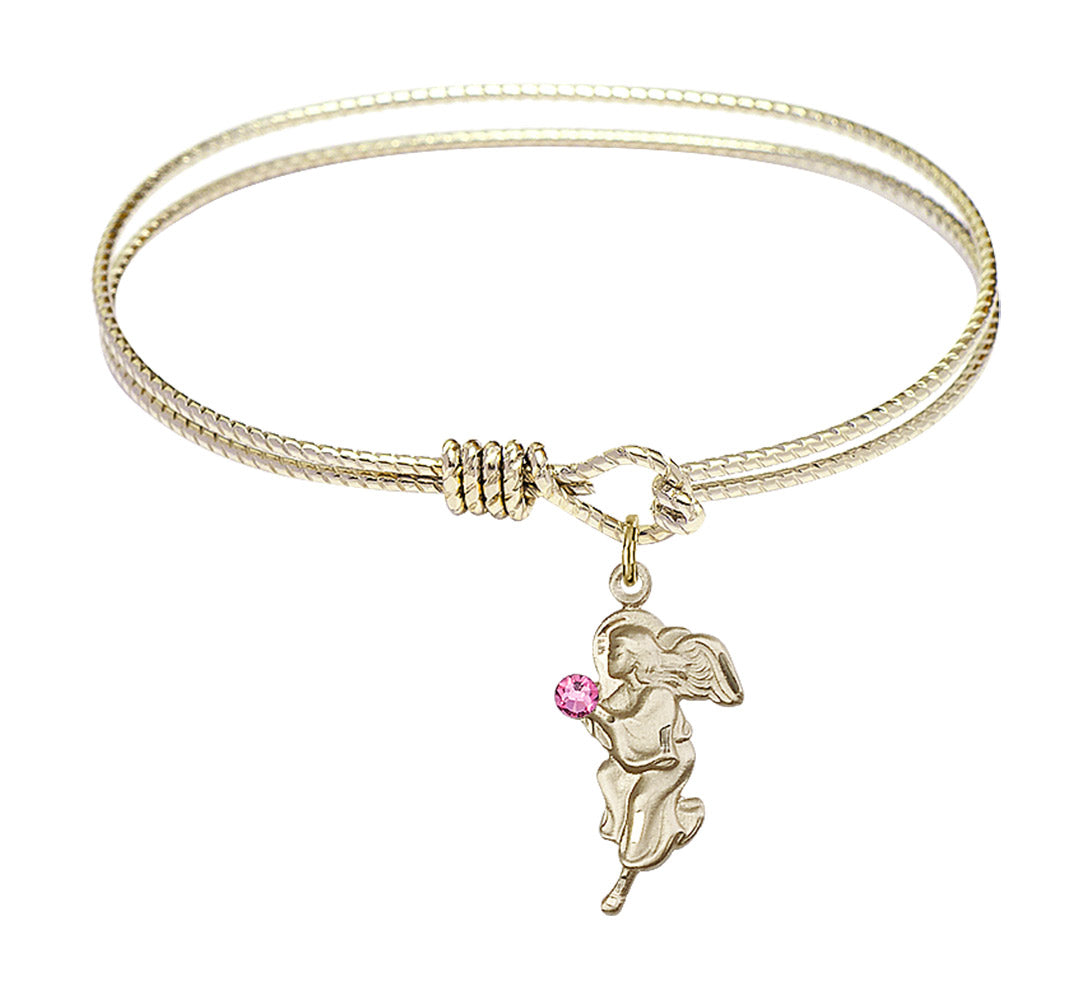 Cable Bangle Bracelet with a Guardian Angel Charm