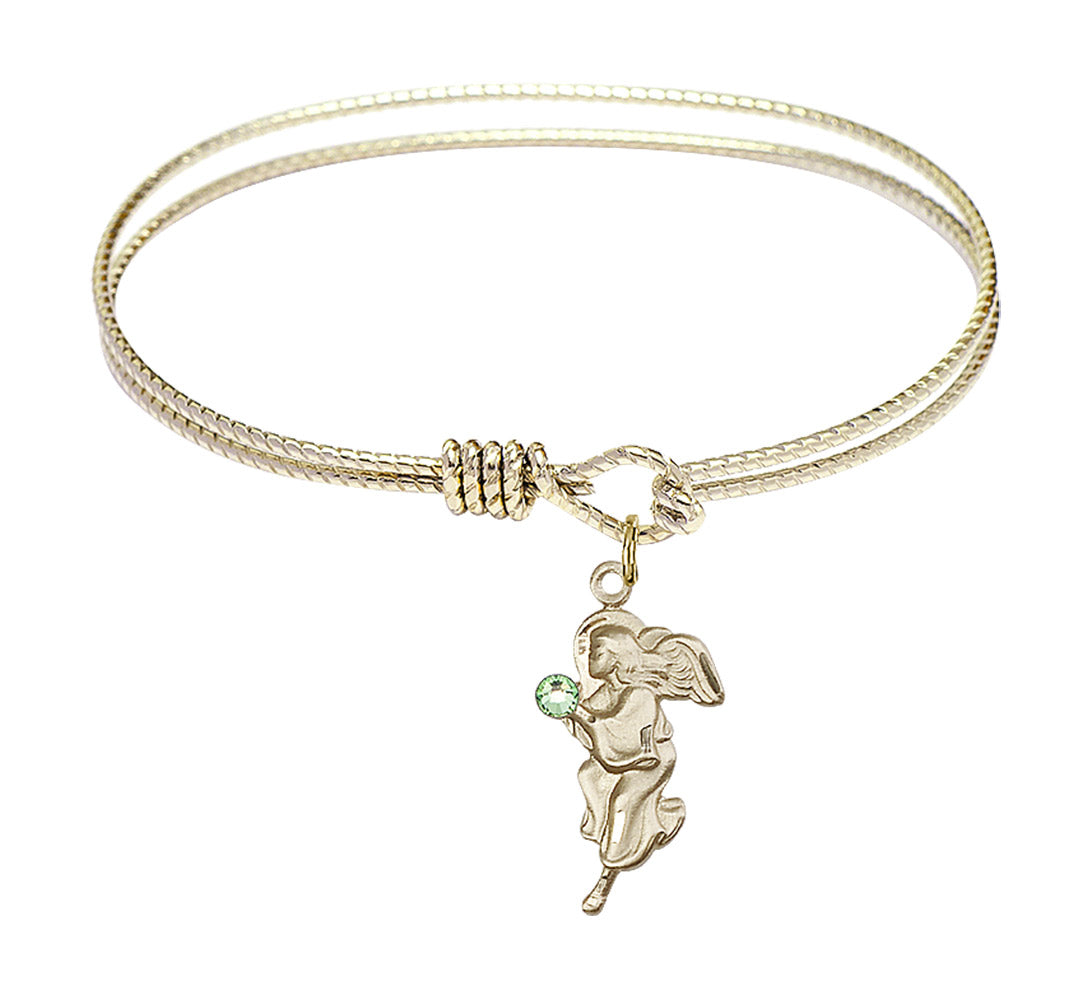 Cable Bangle Bracelet with a Guardian Angel Charm