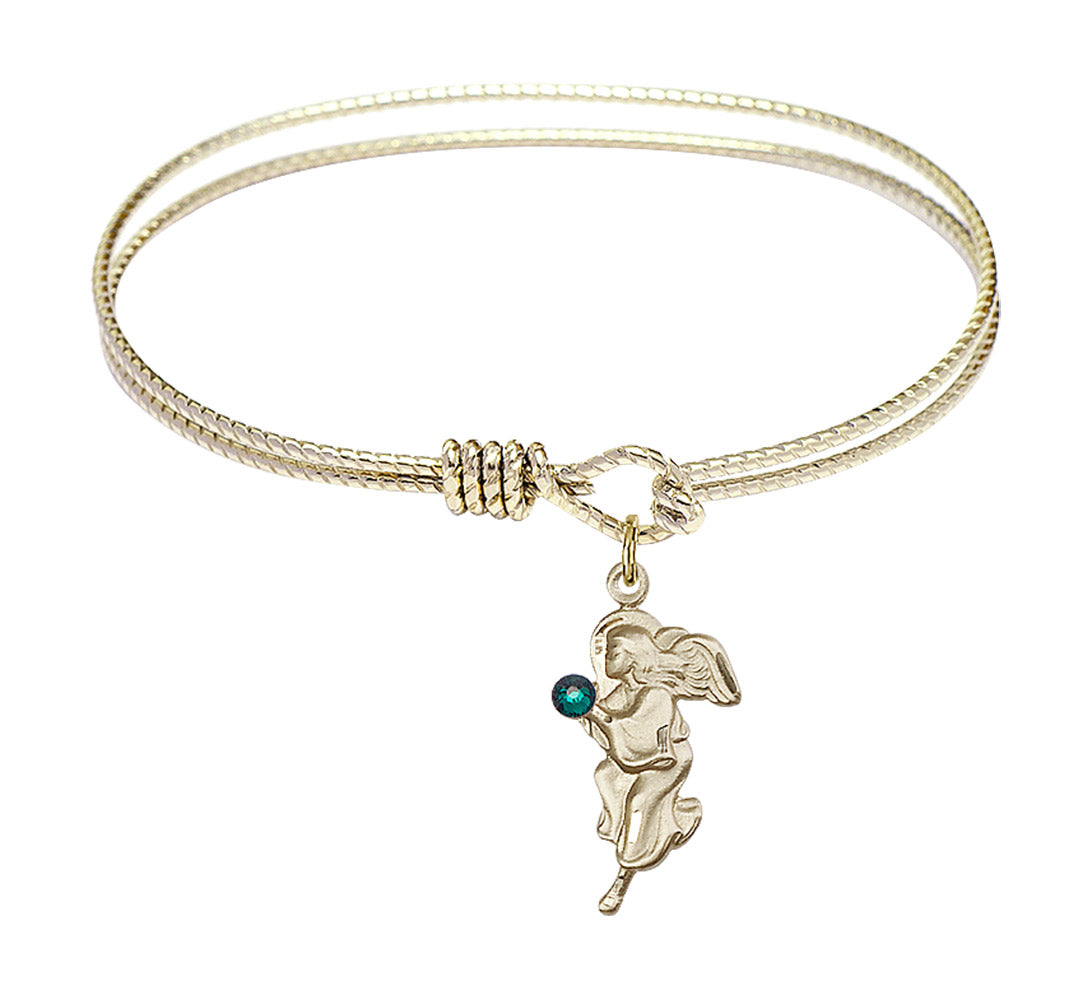 Cable Bangle Bracelet with a Guardian Angel Charm
