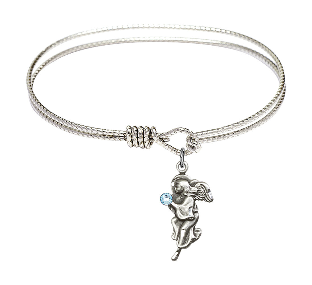 Cable Bangle Bracelet with a Guardian Angel Charm