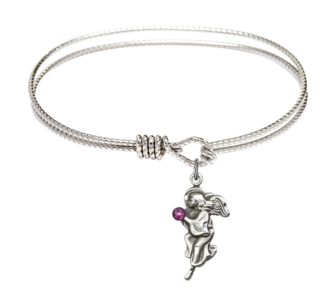 Cable Bangle Bracelet with a Guardian Angel Charm