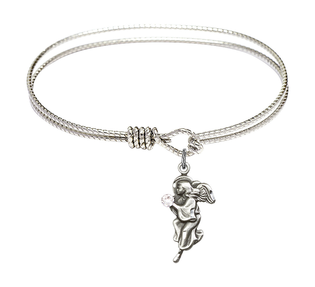 Cable Bangle Bracelet with a Guardian Angel Charm