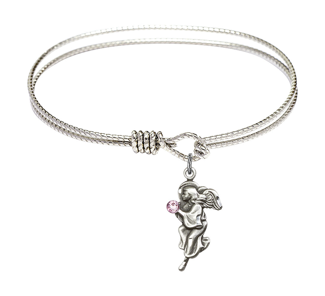 Cable Bangle Bracelet with a Guardian Angel Charm