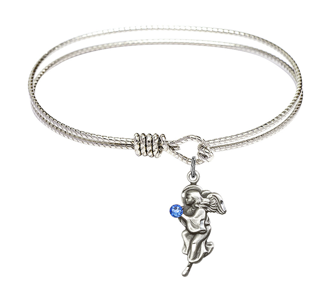 Cable Bangle Bracelet with a Guardian Angel Charm