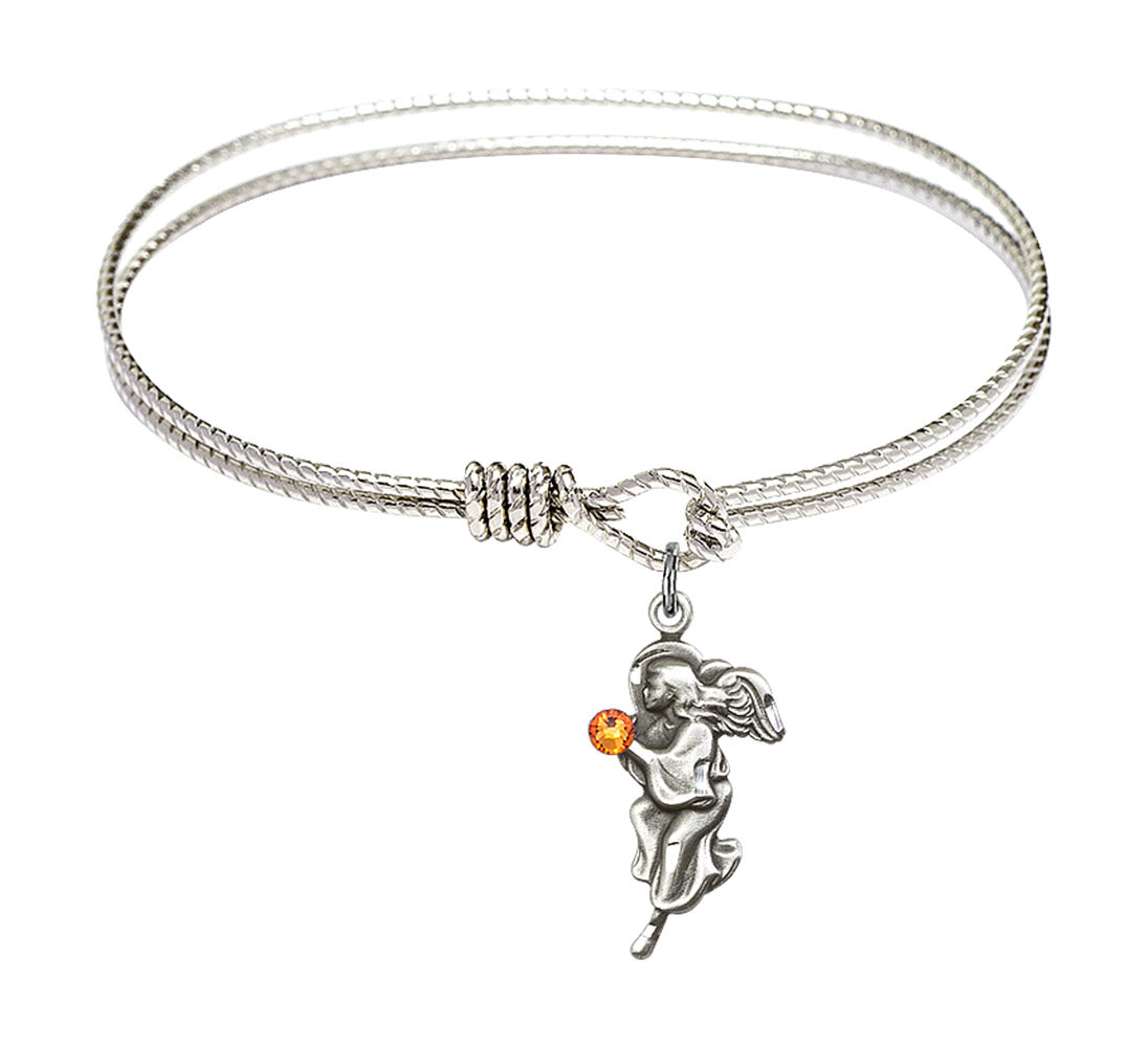 Cable Bangle Bracelet with a Guardian Angel Charm