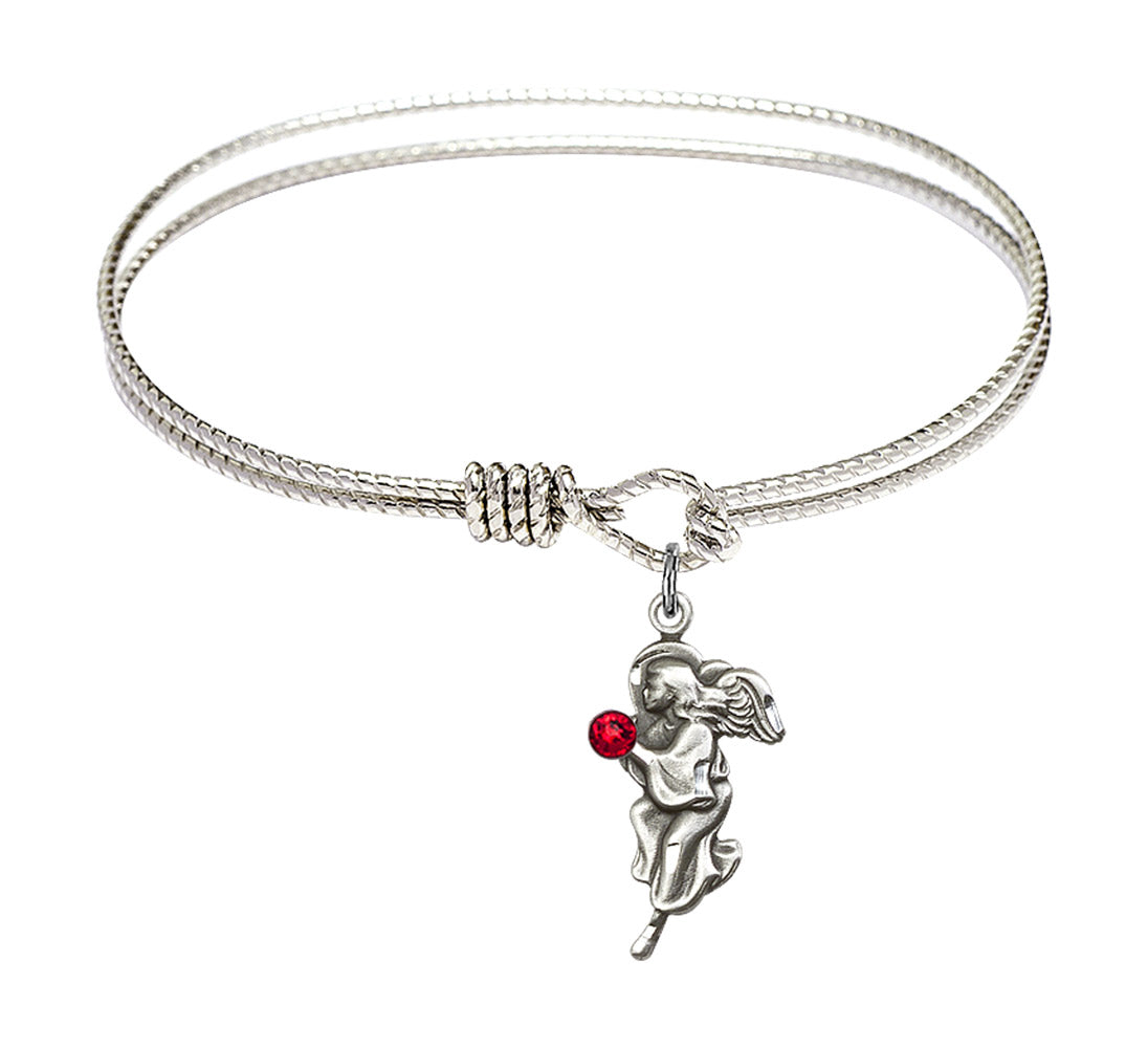 Cable Bangle Bracelet with a Guardian Angel Charm