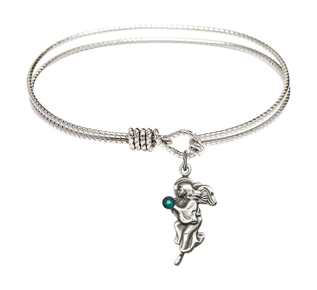 Cable Bangle Bracelet with a Guardian Angel Charm